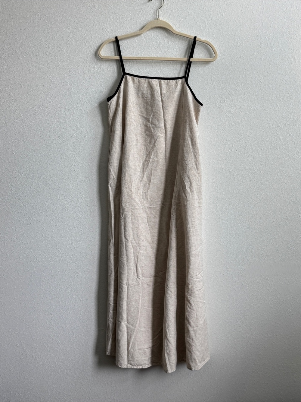 Senllen Neutral Cream Maxi Dress with Black Trim